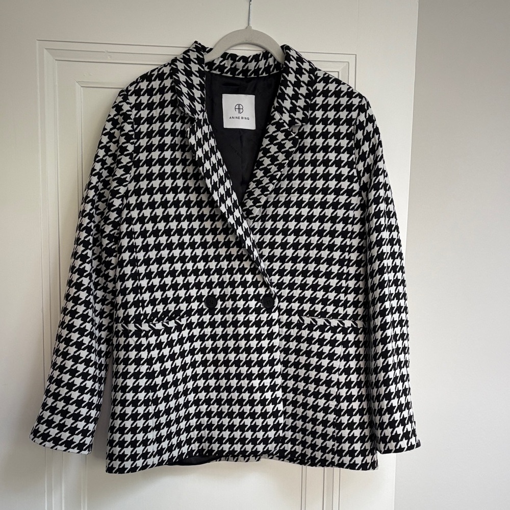 Anine Bing Houndstooth Blazer in Black and White